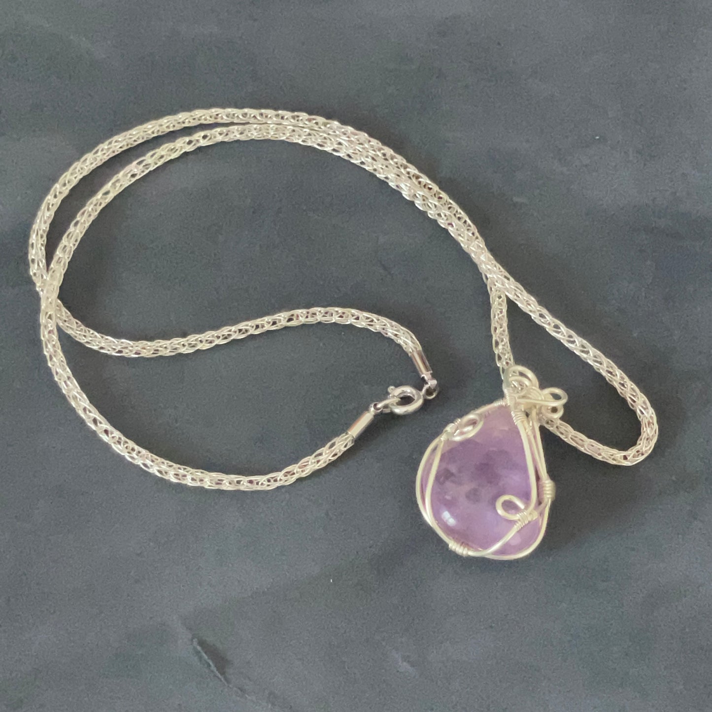 Grár: Amethyst & Silver Viking Knit Necklace