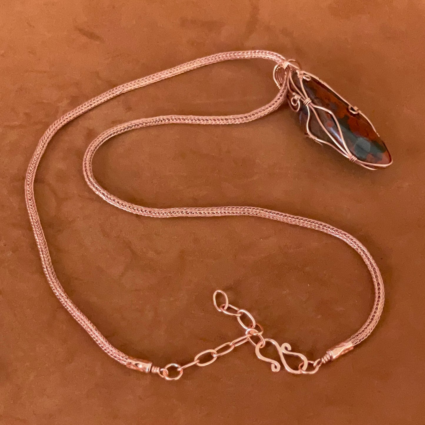 Rauðr: Red Jasper & Copper Viking Knit Necklace